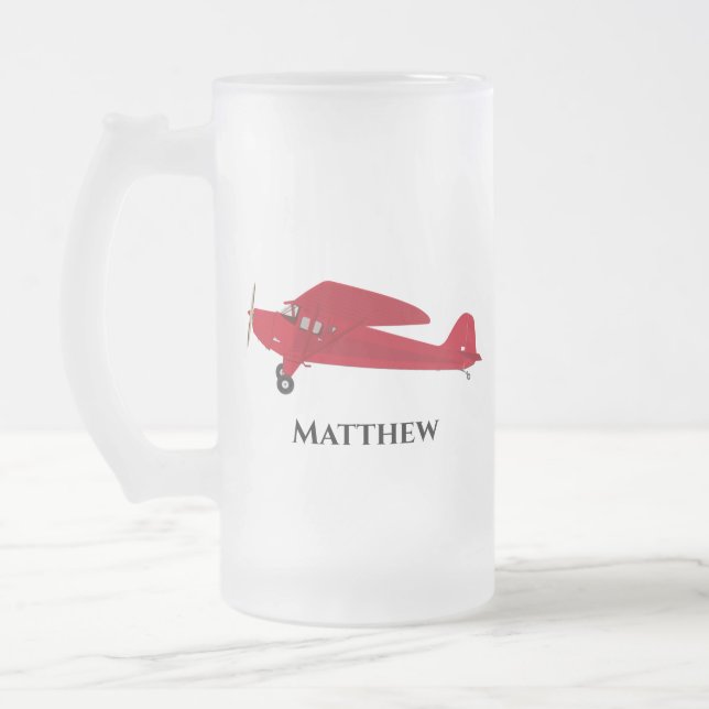 Vintage Red Airplane Frosted Glass Mug (Left)