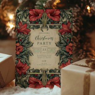 Vintage Red Amaryllis Botanical Christmas Invitation