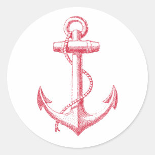 vintage red anchor with rope classic round sticker
