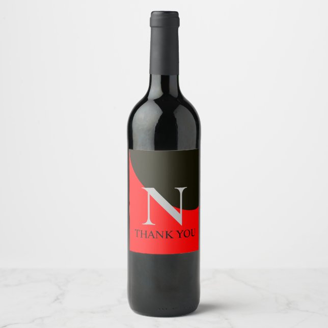 Vintage Red and Black Abstract Monogram Wine Label (Front)