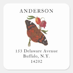 Vintage Red and Black Butterfly Return Address Square Sticker