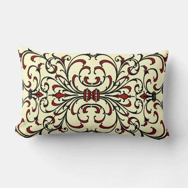 Vintage Red and Black Damask Lumbar Cushion (Front)