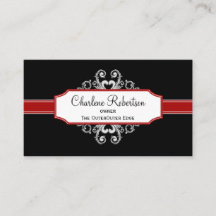 Vintage Red and Black Silver Swirls Business Card
