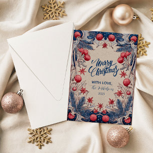 Vintage Red and Blue Christmas Holiday Card