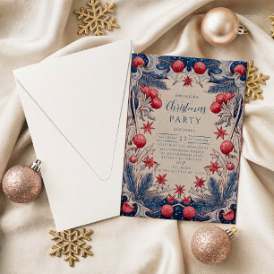 Vintage Red and Blue Christmas Invitation