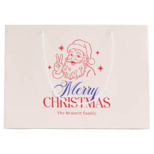 Vintage Red and Blue Christmas Santa Large Gift Bag