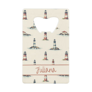 Vintage Red and Blue Lighthouses on Cream