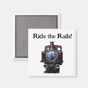 Vintage Red and Blue Train Locomotive Drawing Magnet