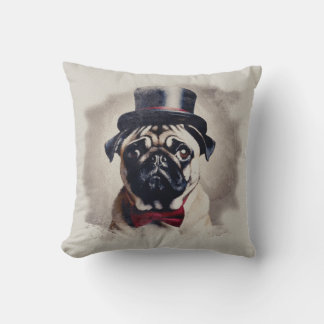 Vintage Red and Blue Tuxedo Pugs Portrait Pillow