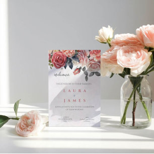 Vintage Red and Blush Roses Floral Wedding  Invitation