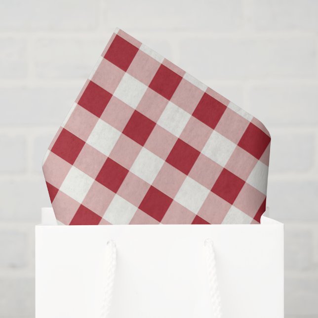 Vintage Red and Cream Gingham Plaid Tissue Paper (Gift Bag)