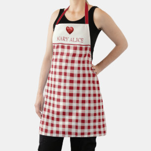 Vintage Red and Cream Gingham With Heart Apron