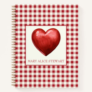 Vintage Red and Cream Gingham With Heart Notebook