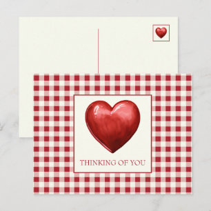 Vintage Red and Cream Gingham With Heart Postcard