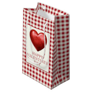 Vintage Red and Cream Gingham With Heart Small Gift Bag
