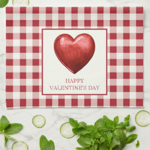 Vintage Red and Cream Gingham With Heart Tea Towel