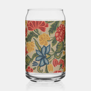 Vintage Red and Gold Crewel Floral Pattern Can Glass