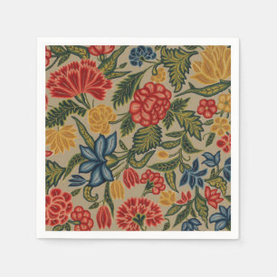 Vintage Red and Gold Crewel Floral Pattern Napkin