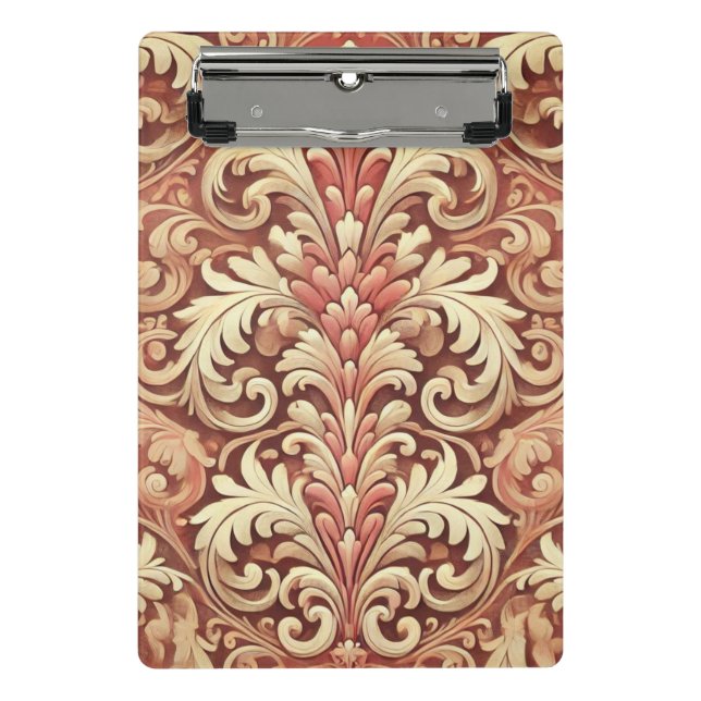 Vintage Red and Gold Damask Pattern Mini Clipboard (Front)