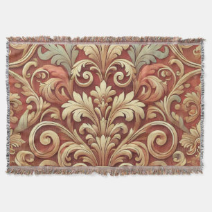 Vintage Red and Gold Damask Pattern Throw Blanket
