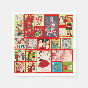Vintage Red and Green Advent Calender Christmas Napkin