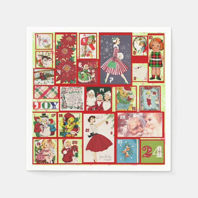 Vintage Red and Green Advent Calender Christmas Napkin (Front)