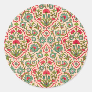 Vintage Red and Green Arabic Floral Pattern Classic Round Sticker
