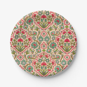 Vintage Red and Green Arabic Floral Pattern Paper Plate