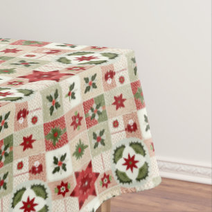 VINTAGE RED AND GREEN CHRISTMAS PATCHWORK TABLECLOTH