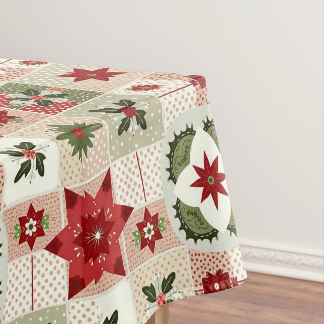 VINTAGE RED AND GREEN CHRISTMAS PATCHWORK TABLECLOTH (In Situ)