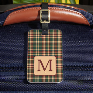Vintage Red and Green Christmas Plaid Monogram Luggage Tag