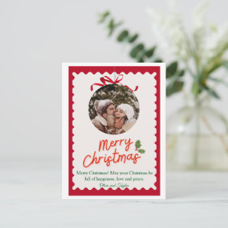 Vintage Red and Green Illustrated Merry Christmas Holiday Postcard