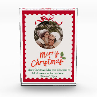 Vintage Red and Green Illustrated Merry Christmas Photo Block