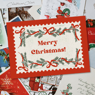 Vintage Red and Green Ribbons Merry Christmas Holiday Card