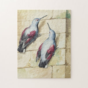 Vintage Red and Grey Bird Watercolor Art Jigsaw Puzzle