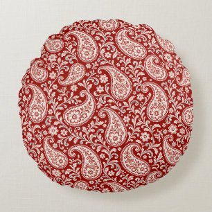 Vintage Red and Ivory Floral Paisley Round Cushion