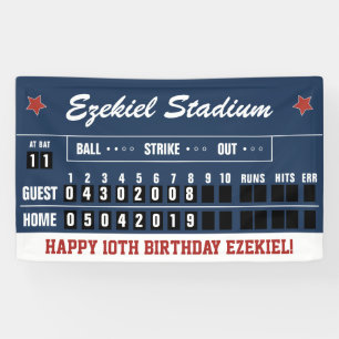 Vintage Red and Navy Baseball Scoreboard Birthday Banner