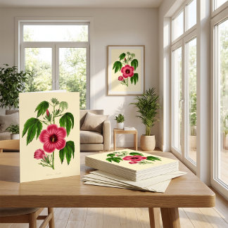 Vintage Red and Pink Floral Illustration Card