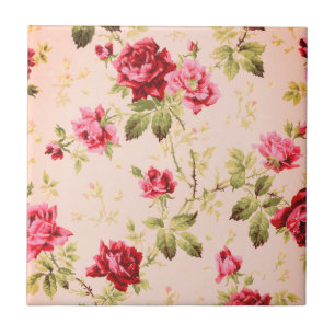 Vintage red and pink roses floral pattern tile