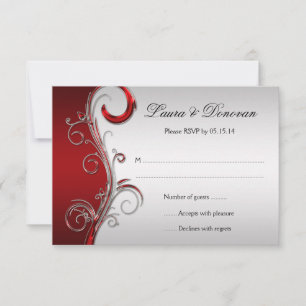 Vintage Red and Silver Ornate RSVP Card