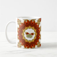 Vintage Red and Soft Green Moth in Winged Frame