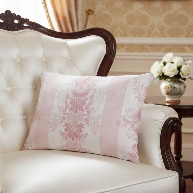 Vintage Red and White Damask Stripes on Satin Decorative Cushion (Creator Uploaded)