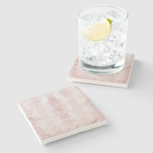 Vintage Red and White Damask Stripes on Satin Stone Coaster