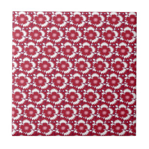 Vintage red and white floral Dianthus Barbatus Tile