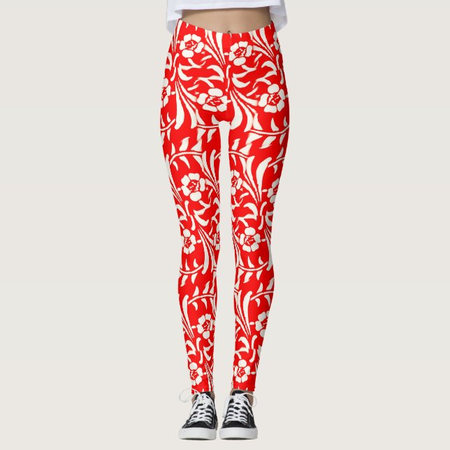 Vintage Red and White Floral Leggings (Front)