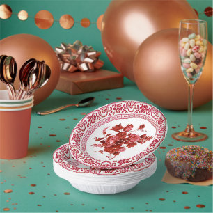 Vintage Red And White Floral Paper Plate