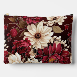 Vintage Red and White Flower Bouquet Accessory Pouch