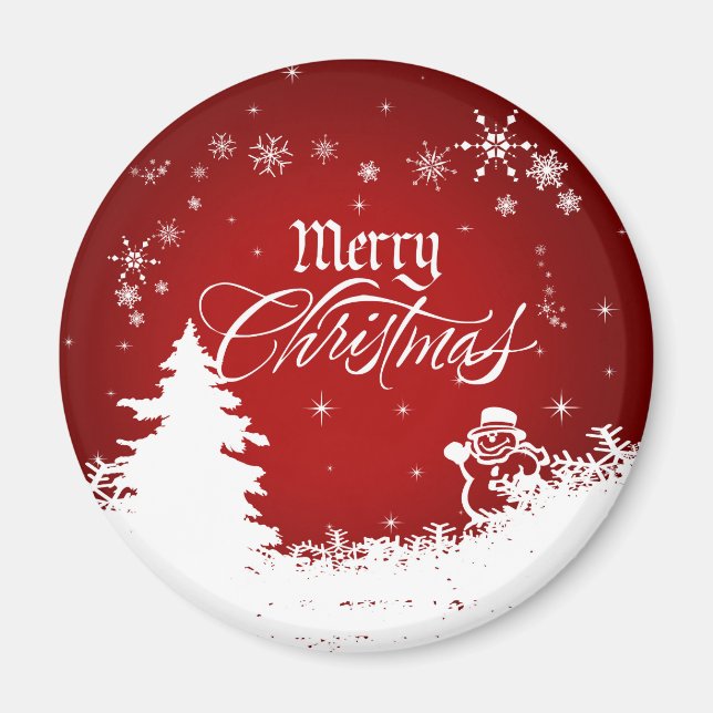 Vintage Red and White Merry Christmas Script Magnet (Front)