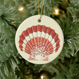 Vintage Red and White Scallop Shell Nautical Art Ceramic Tree Decoration