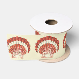 Vintage Red and White Scallop Shell Nautical Art Satin Ribbon